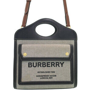 Burberry Two Tone Canvas Leather Pocket Bag